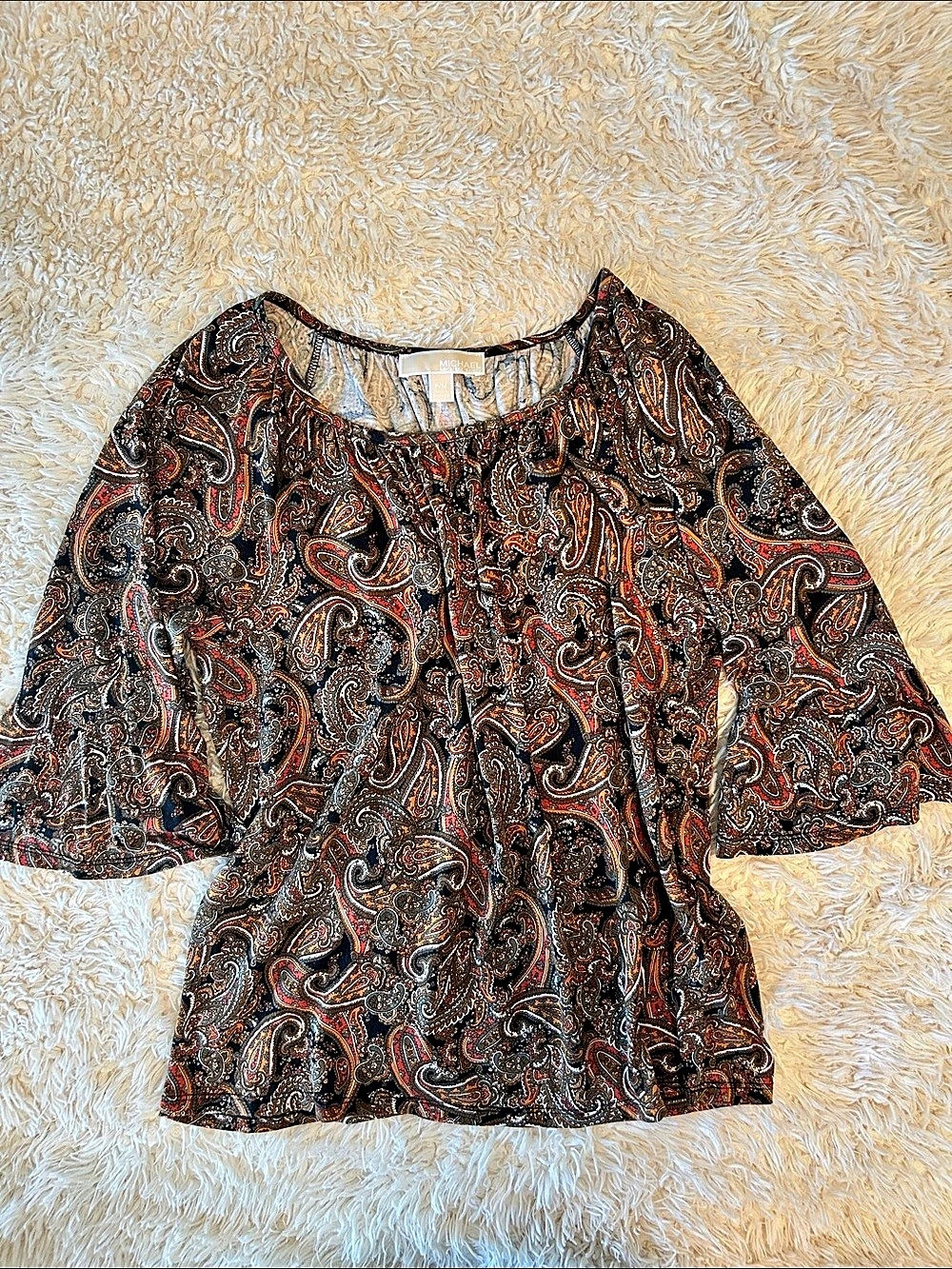 Michael Kors Paisley Blouse in Brown & Orange Size Petite Medium Like New